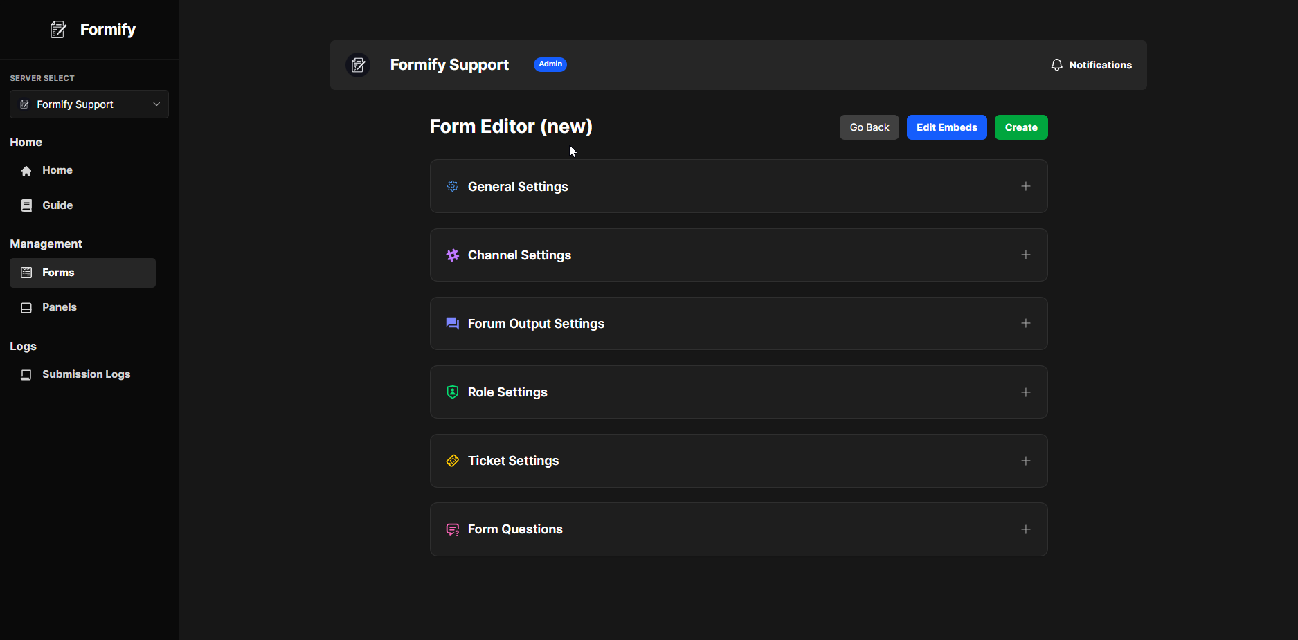 Form dashboard